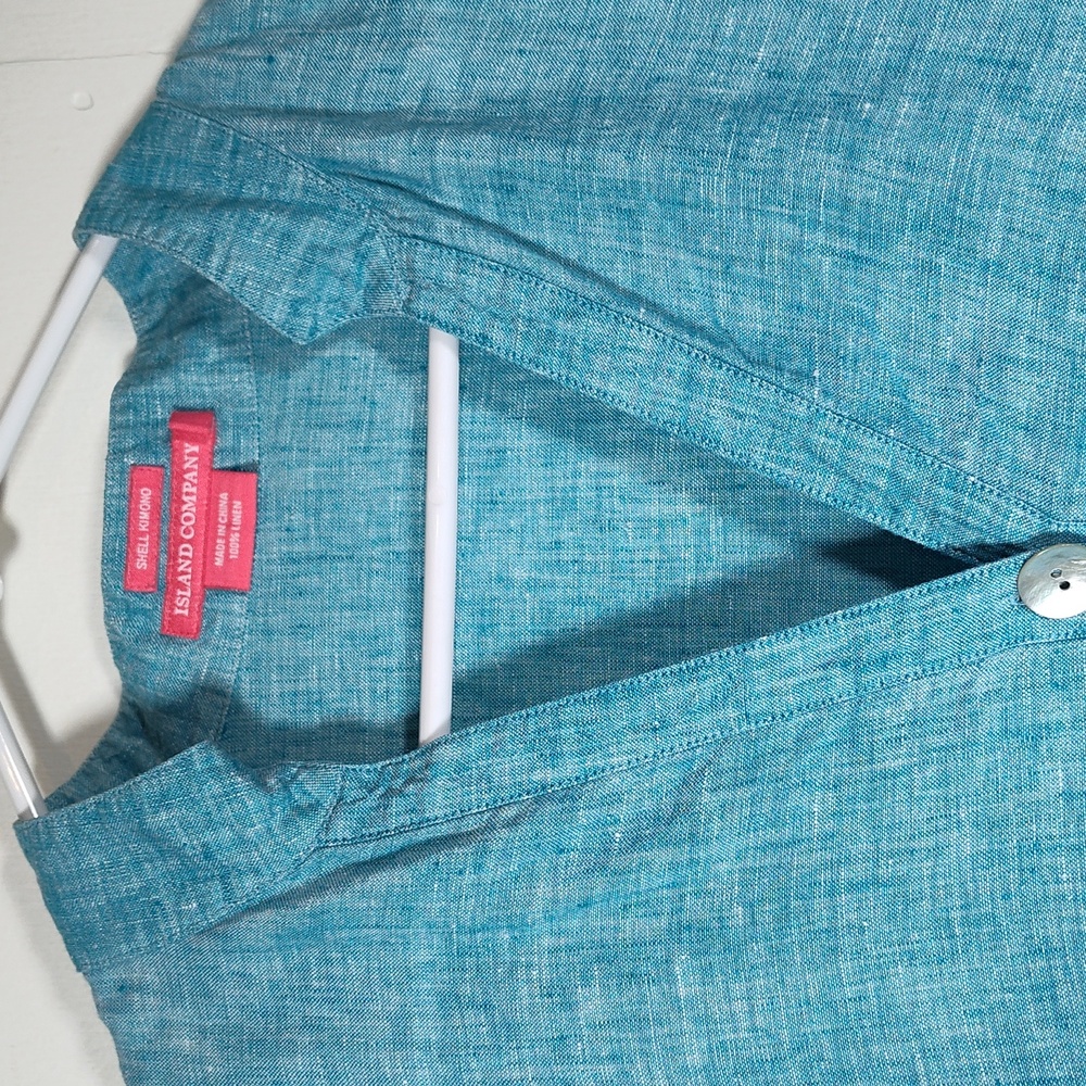 Island Company 100% linen blue shell kimono tunic coverup top M - Picture 4 of 10